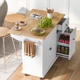 thumbnail image 4 of EUROCO 53.9" Longer Rolling Kitchen Island with Drop Leaf,Kitchen cart with Storage, Rubber wood Countertop, 2 Soft-Closing Doors ,Storage Rack and New-Designed 3-Tier Pull Out Cabinet,White, 4 of 11