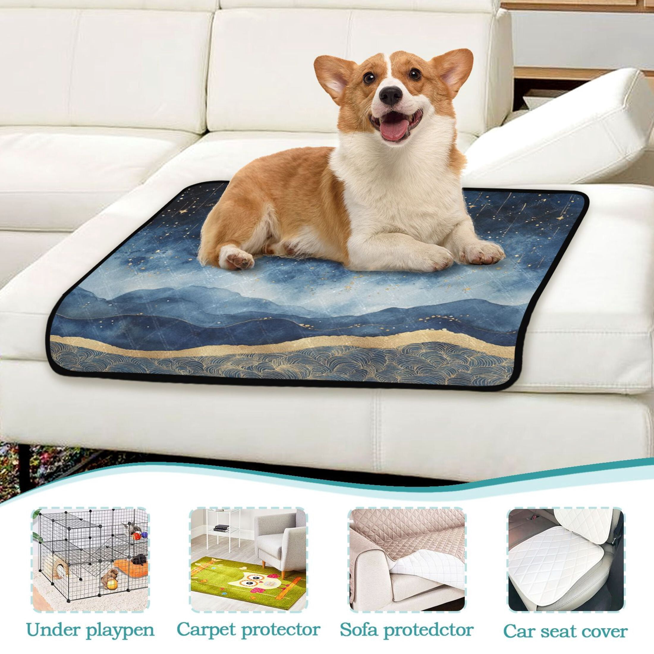 Qxltty Night Sky over The Sea Cat litter Pads Pet Set of 2 Diaper Mats Center Anti-leakage Layer Absorbent Soft and Comfortable