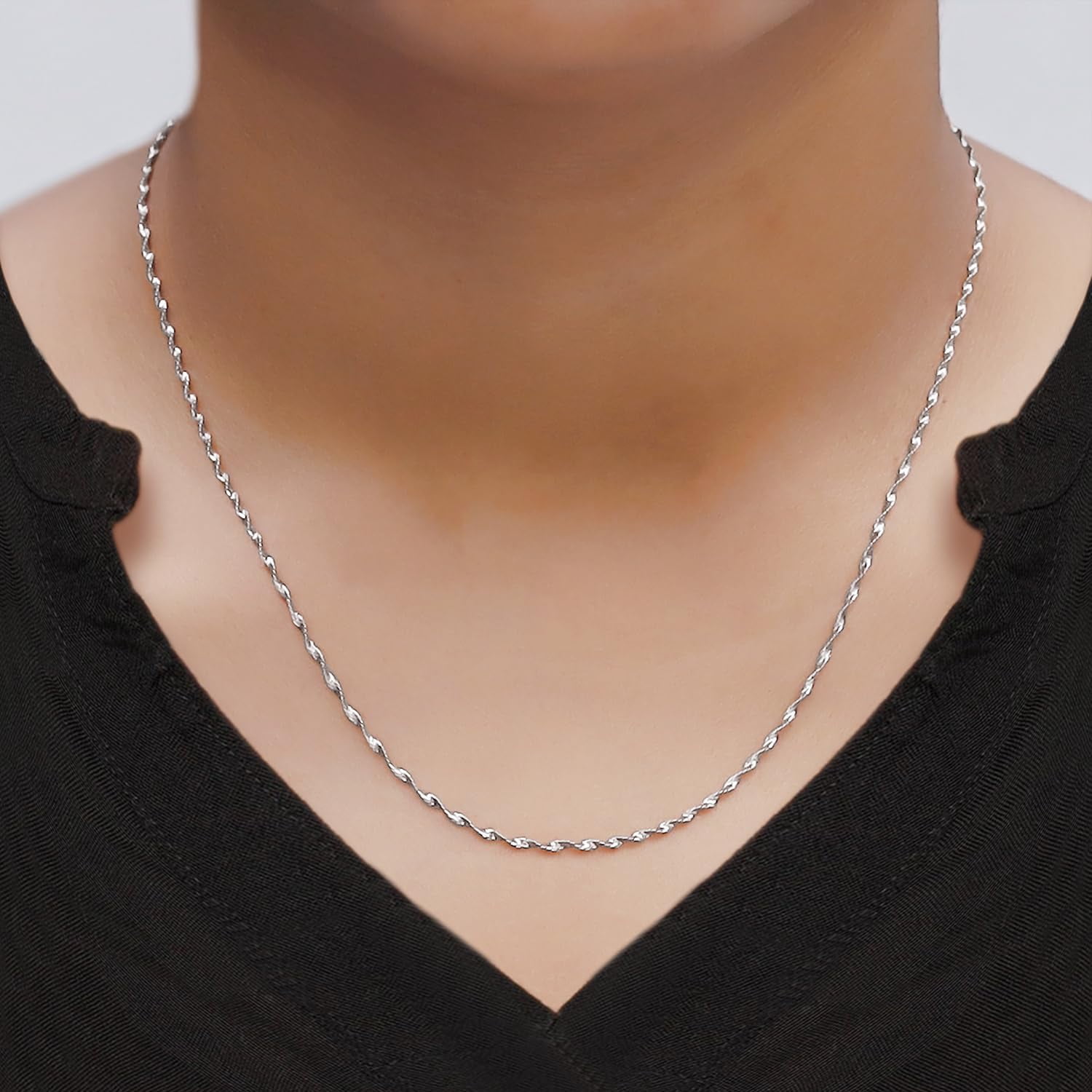 AFFY Twisted Herringbone Chain Necklace for Women and Men Italian Crafted 1.75mm Flexible Chain 24 Inch 14K White Gold Over 925 Sterling Silver with Spring Ring Clasp