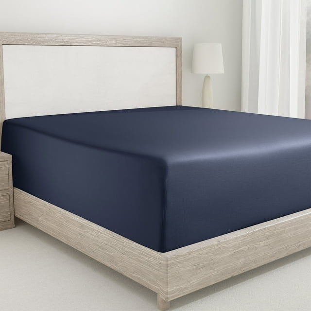California Design Den King Fitted Sheets Only, Softest 400 Thread Count 100% Cotton Sateen, Deep Pocket, All-Around Elastic, Side Indicators - Indigo Navy Blue