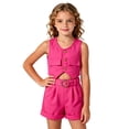 thumbnail image 2 of Gyexs Size 6-7 Girls School Clothes Button Down Sleeveless Vest Tops Elastic Waist Short Sets with Belts Casual Loose #09 Hot Pink 6-7 Years, 2 of 8
