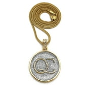Stone Stud Initials QC Dusted Pendant w/ 3mm 24" Fox Chain Necklace, Gold-Tone/Silver-Tone Dusted