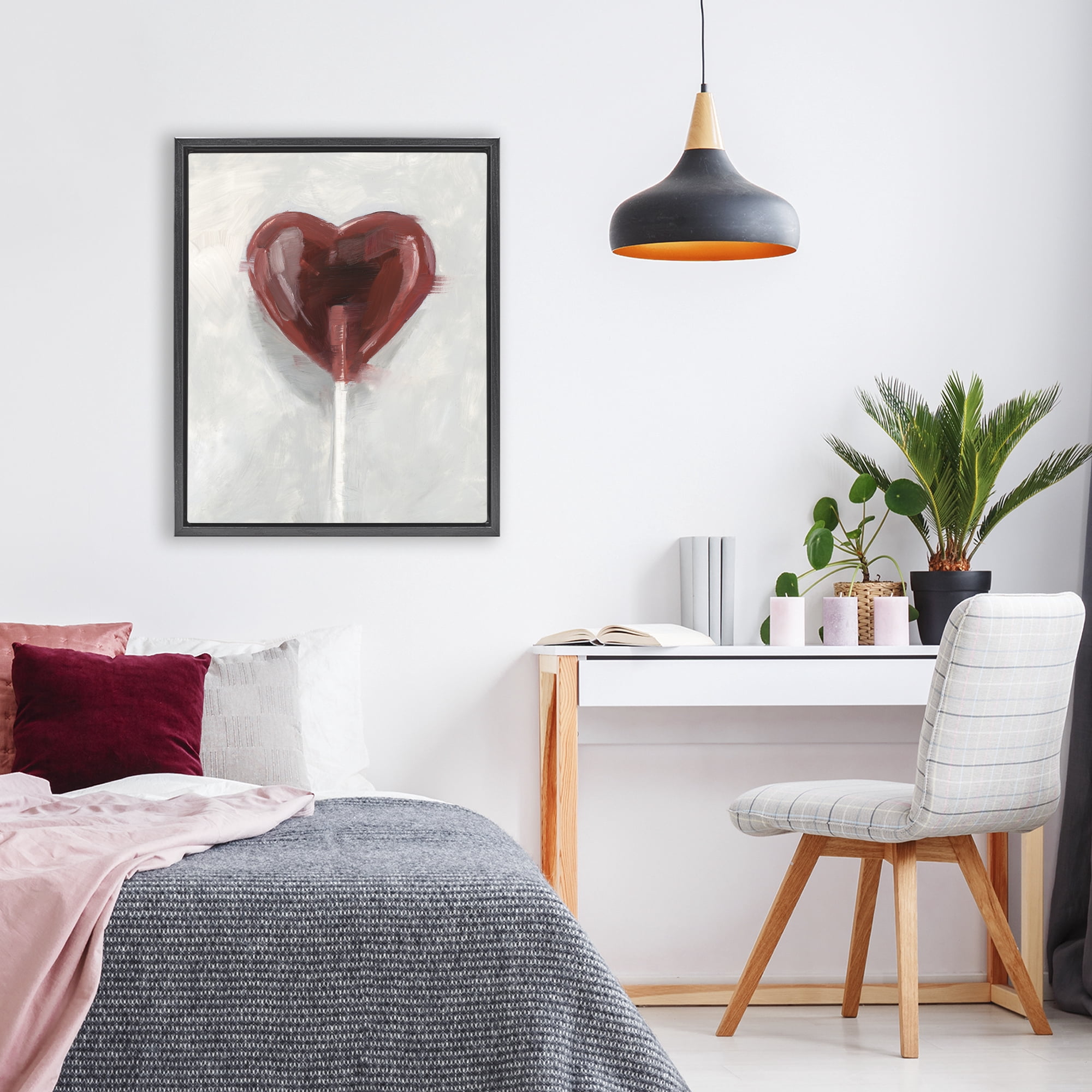 Stupell Industries Heart Shaped Lollipop Black Framed Floater Canvas Wall Art, design by Ethan Harper