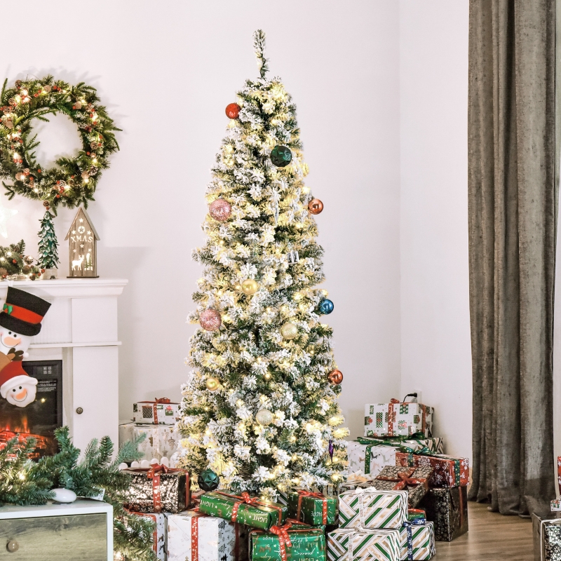 Alvantor Christmas Tree Pre-Lit Snow-Flocked Slim Douglas Fir 26.75"x26.75"x72" 6ft White
