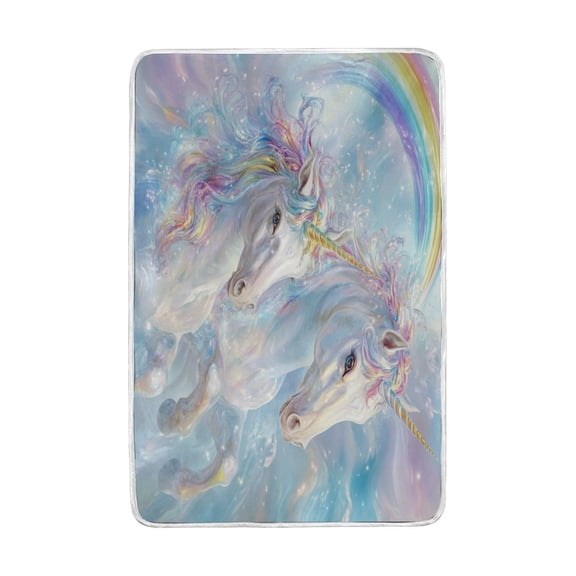 Wobogo Rainbow Unicorns Flannel Fleece Bed Blanket as Bedspread Coverlet Sofa Blankets (90x60in) Soft Lightweight Warm and Cozy