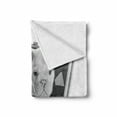 thumbnail image 2 of English Bulldog Soft Flannel Fleece Throw Blanket, Tie Wearing Puppy Sitting Inside a Briefcase Greyscale Illustration, Cozy Plush for Indoor and Outdoor Use, 50" x 60", Grey Pale Grey, by Ambesonne, 2 of 6