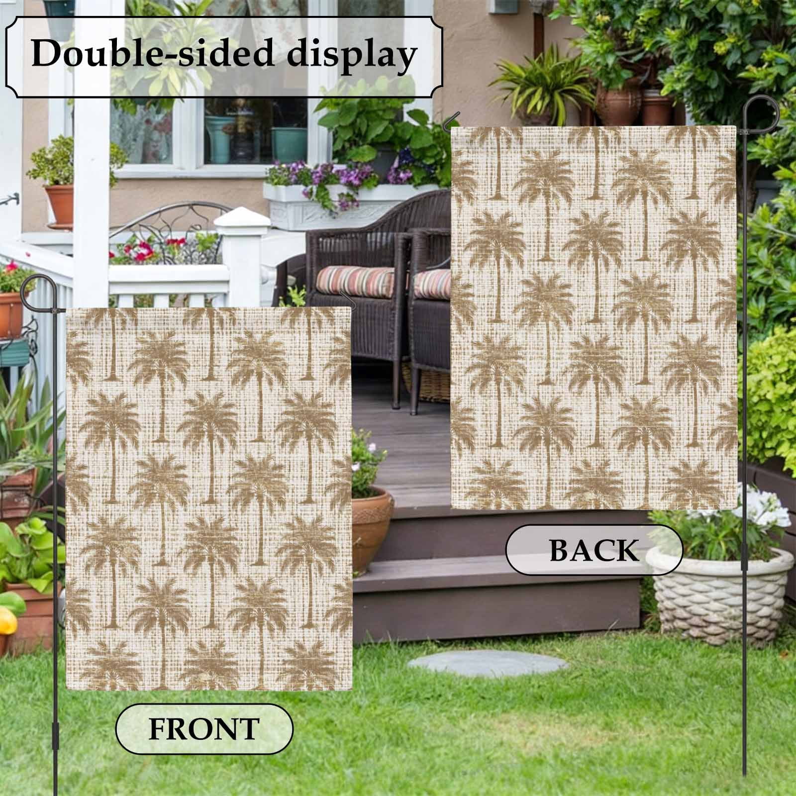 Brown Palm Tree House Flag 28 x 40 Inches, Country Linen Texture Tropical Plant Coastal Weather Proof Outdoor Patio Flags Double Sided Small House Decoration for Yard Lawn Outside Home