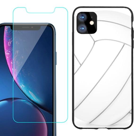 For Apple iPhone 11 Phone Case , Slim-Fit TPU Protective Case (Black), with Tempered Glass Screen Protector, by OneToughShield ® - Volleyball
