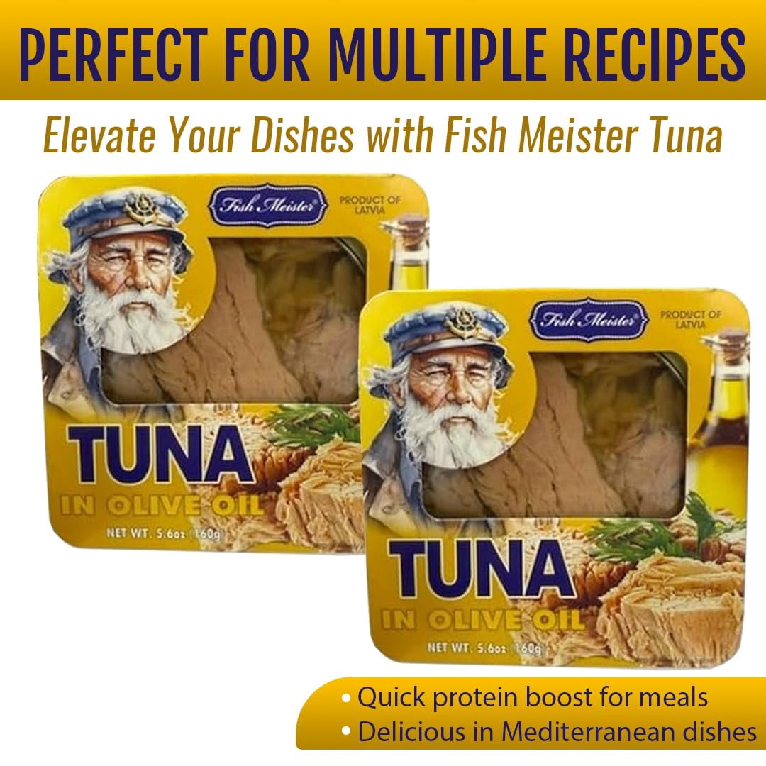 Fish Meister Tuna fish in Olive Oil contain Omega-3 - Premium Tuna Fish Deliver Rich Taste for Seafood Lovers - 160g