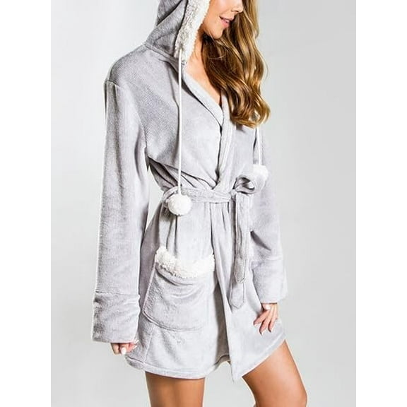 PJ Salvage Women's Cozy Plush Bath Robe Heather Grey Size Large