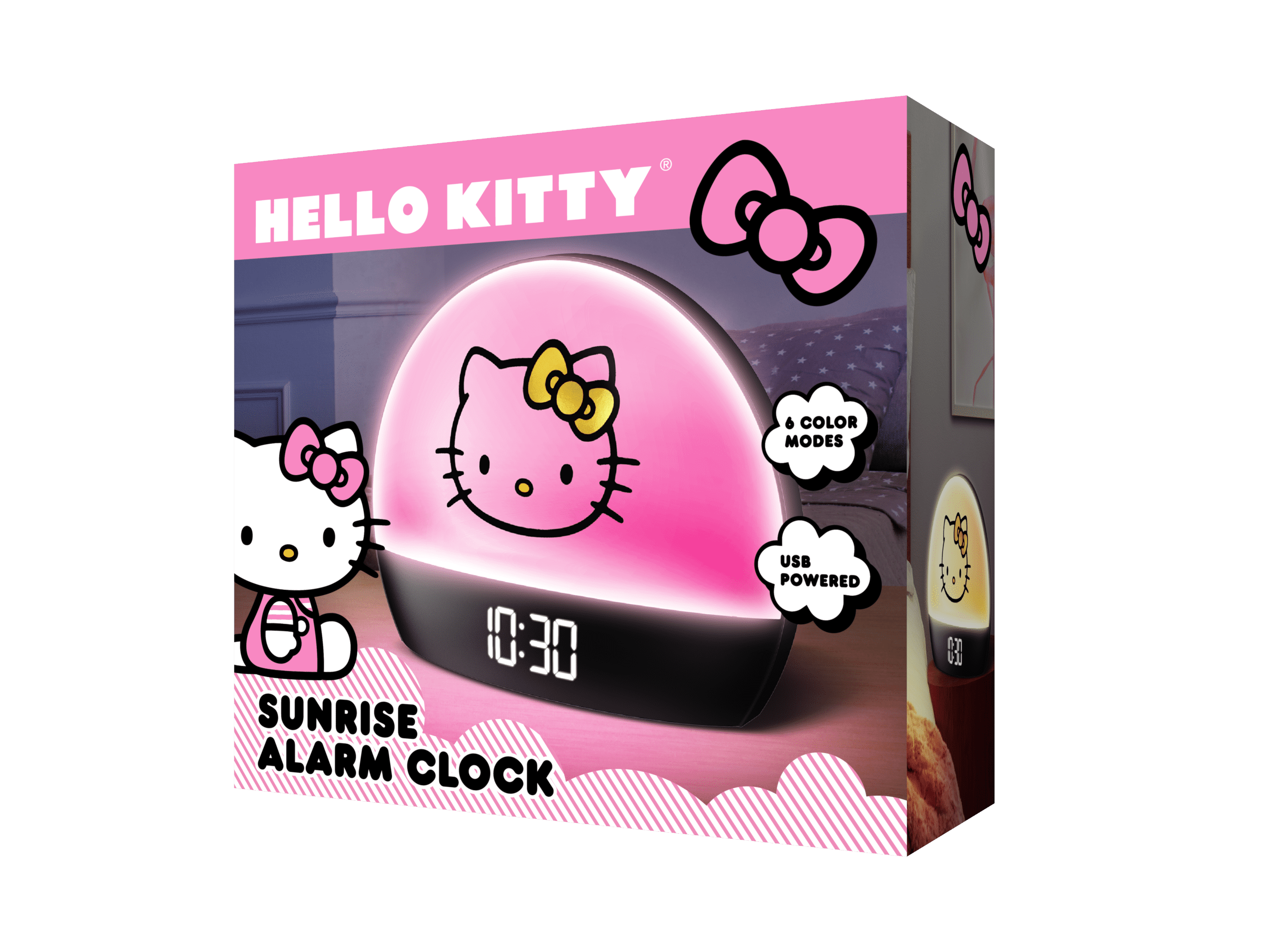 Hello Kitty Sunrise Alarm Clock - Multicolor Lights, USB Charging, LED Display, and Snooze Function