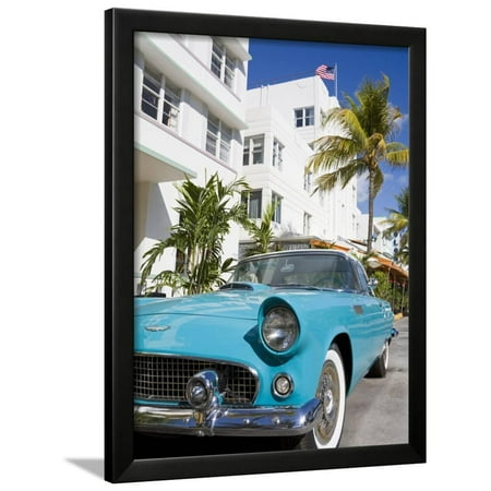 Avalon Hotel and Classic Car on South Beach, City of Miami Beach, Florida, USA, North America Framed Print Wall Art By Richard