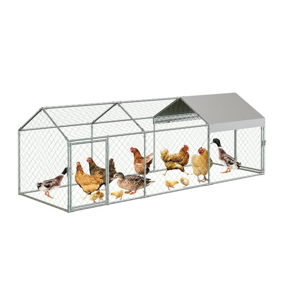 Large Metal Chicken Coop with Run, Walk-in Poultry Cage, 120"x40"x40" Large Chicken Coop with Waterproof Anti-Ultraviolet Cover ＆Security Lock for Small Animals Duck Rabbit Hen Chicken