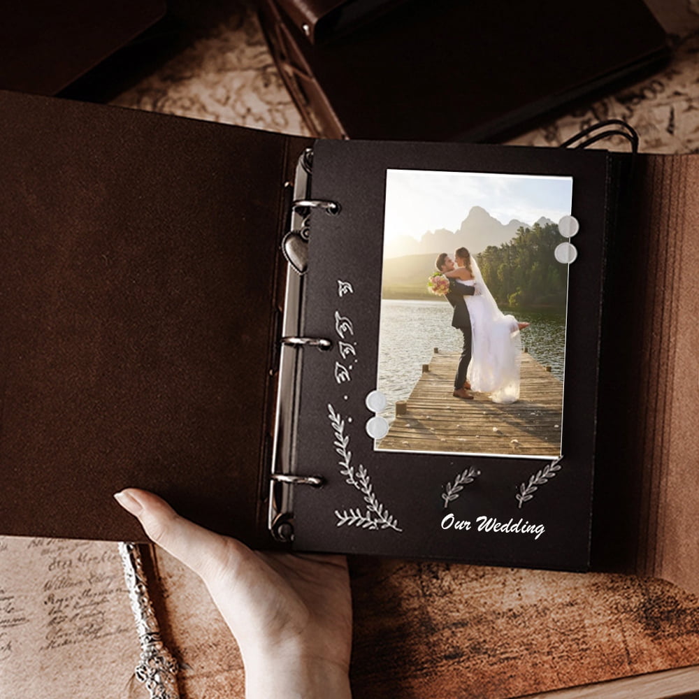 Botattraeck Photo Album Scrapbook 30 Sheets/60 Pages Premium Black Paper Memory Book Vintage DIY Leather Cover Photo Book for Kids Graduation Wedding Anniversary Birthday Gifts