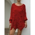 thumbnail image 4 of Women's Oversized Loose Off Shoulder Batwing Sleeve Hollow Knitted Pullover Sweater, Red, Large, 4 of 5