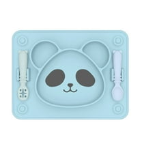 i Kito Toddler Silicone Plates with Suction, Baby Feeding Plate with Spoon, Toddler Silicone Placemat Panda Shap