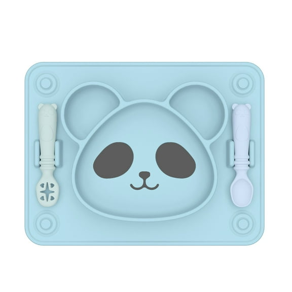 i Kito Toddler Silicone Plates with Suction, Baby Feeding Plate with Spoon, Toddler Silicone Placemat Panda Shap