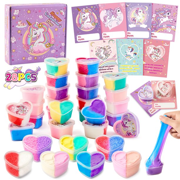 Funewest Set de 28 Tarros de Slime de Unicornio en Forma de Corazón para San Valentín para Niños