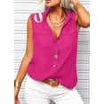 thumbnail image 2 of Sleeveless Women Solid Color Laple Button Down Casual Blouse Camisole With Pocket, 2 of 5