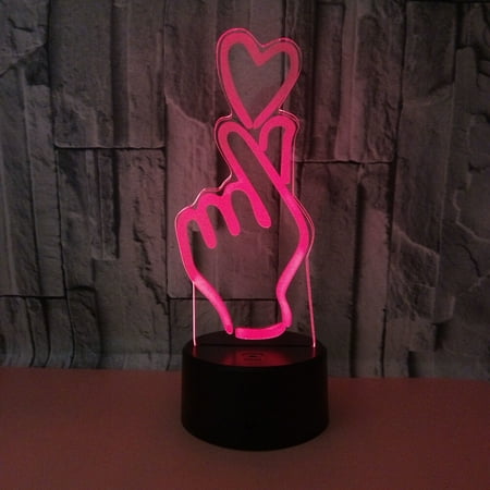 

3D Colorful Heart Plate Night Light Desktop Ornament Black Touch Switch Base LED Acrylic Plate Lamp without Battery
