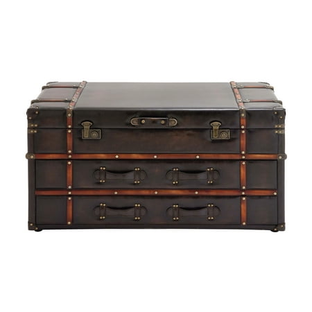- Decmode Traditional Wood and Leather Coffee Table, Mahogany Brown