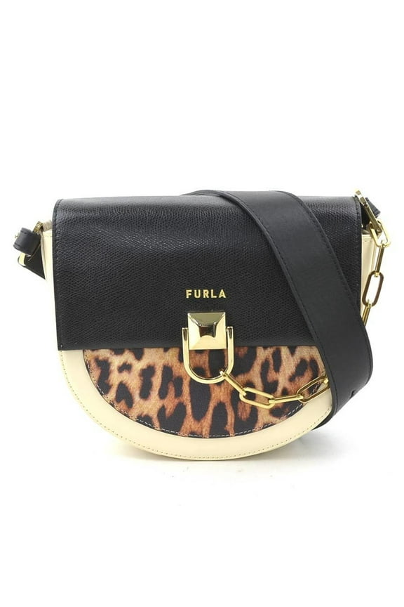 Pre-Owned Furla Shoulder Bag Leather Light Beige x Black Brown Women's r10421k (Good)