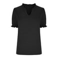 thumbnail image 3 of Business Casual Tops for Women Solid Color V Neck Summer T Shirts Puff Short Sleeve Loose Fit Basic Tunic Tops Blouses, 3 of 5