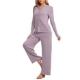 thumbnail image 4 of Pijamas de mujer Inspire Chic, conjuntos de pijama de manga corta con botones y pantalones, color púrpura, 4 of 6
