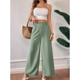 thumbnail image 5 of Women Linen Palazzo Pants Summer Boho Wide Leg High Waist Casual Lounge Pant Travel Vacation Outfits Bean Green M, 5 of 10