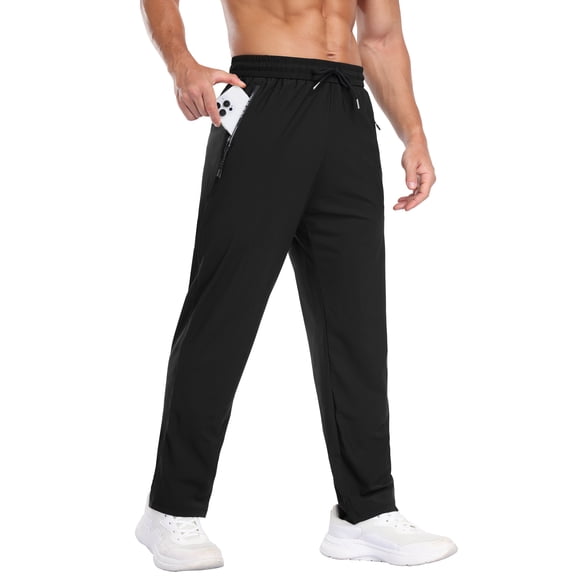 GIRUNS Men's Sweatpants Quick Dry Running Workout Athletic Pants with Zip Pockets Black L