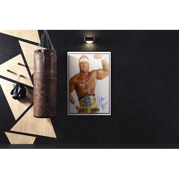 This WWE poster features Hulk Hogan's signature, showcasing the iconic muscular hero in a powerful pose Size 24x36 Unframed Poster