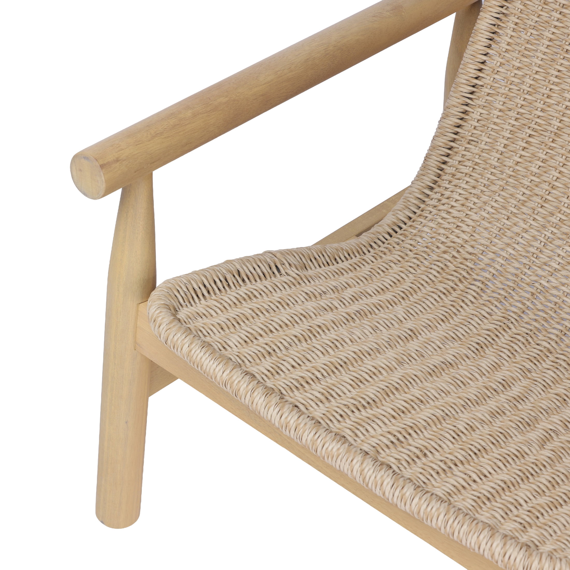 Christopher Knight Home Bohemian Patio Lounge Chair, Acacia Wood with Wicker Seat, Light Teak+Beige