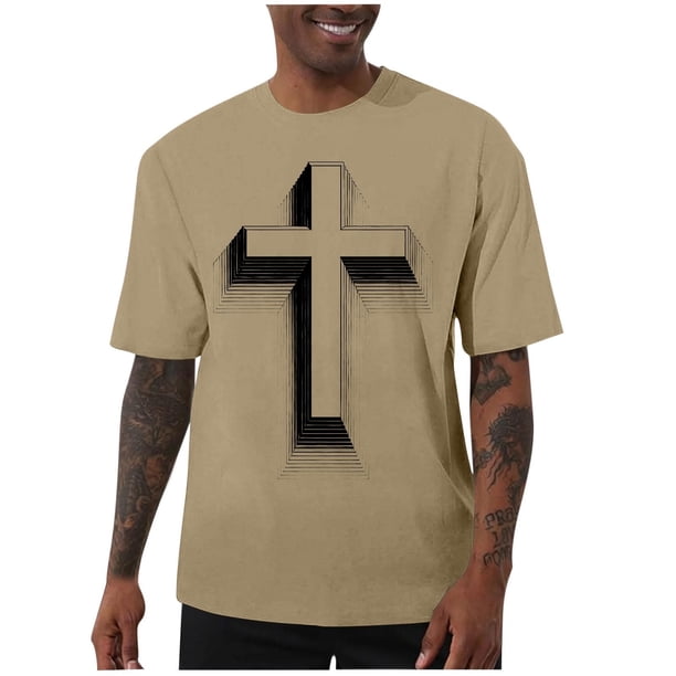 Camisas de Manga Corta de los Hombres Casual Pascua-Impresión Suelta Deportes Elásticos Cuello Redondo, Suave Blusa de Poliéster Spandex