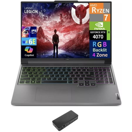 Lenovo Legion Slim 5 Gen 9 Gaming Laptop 16.0in 165Hz IPS WQXGA Display (AMD Ryzen 7 8845HS, GeForce RTX 4070 8GB, 16GB DDR5, 2x1TB PCIe SSD (2TB), 4-Zone RGB KB, WiFi 6E, Win 11 Pro) w/USB-C Dock