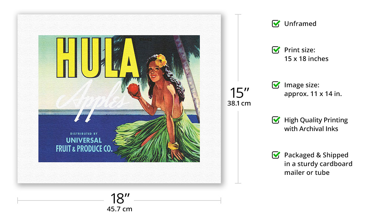 Hula Brand Apples - Hawaiian Hula Girl - Universal Fruit and