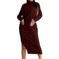 thumbnail image 2 of Wycnly Women's 2 Piece Outfits Fall Winter Cozy Knitted Wrap Hip Slit Skirts Set Turtleneck Long Sleeve Pullover and Skirt Matching Sets under $5, 2 of 7