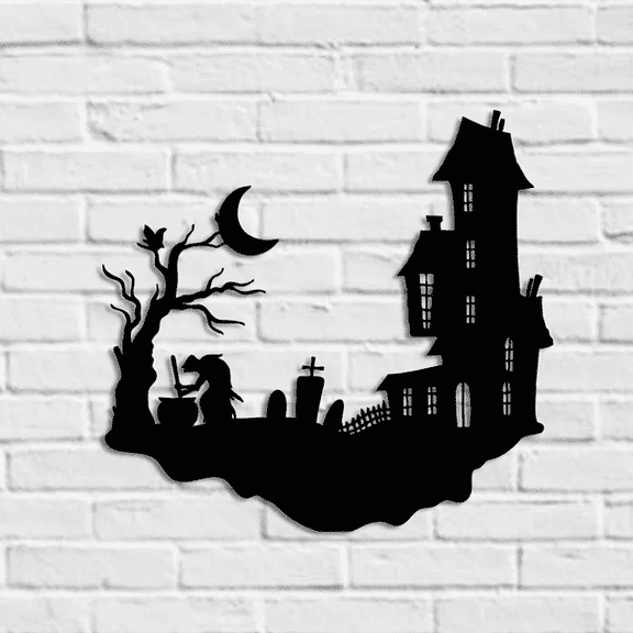 Gothic Skull Wall Art Iron Decor, Vintage Halloween Hanging Ornament for Indoor & Outdoor, Rustic Metal Skull Wall Decor for Garden, Bedroom, Party & Haunted House Theme