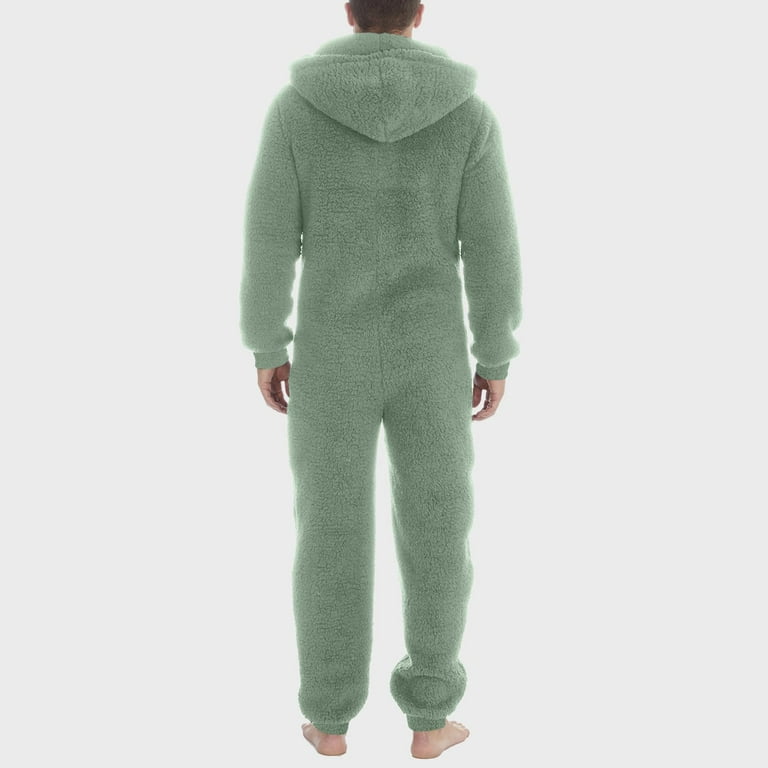 HAPIMO Men's Hooded Jumpsuit Pajamas Sleepwear Sales Holiday Solid Color  Fashion Clearance Long Sleeve Athletic Tops Comfy Daily Soft Fleece Winter  Warm Zipper Up Tees Green 