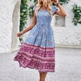 thumbnail image 5 of Boho Dresses for Women, Women's Summer Casual Dress Floral Print V Neck Waist Dress Casual Dress Outfits for Women, 5 of 7