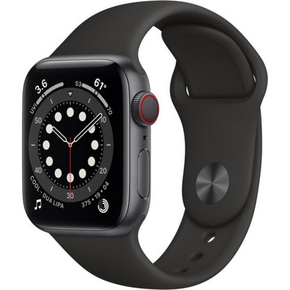 Restored Apple Watch Gen 6 Series 6 Cell 44mm Space Gray Aluminum - Black Sport Band M07H3LL/A (Refurbished)