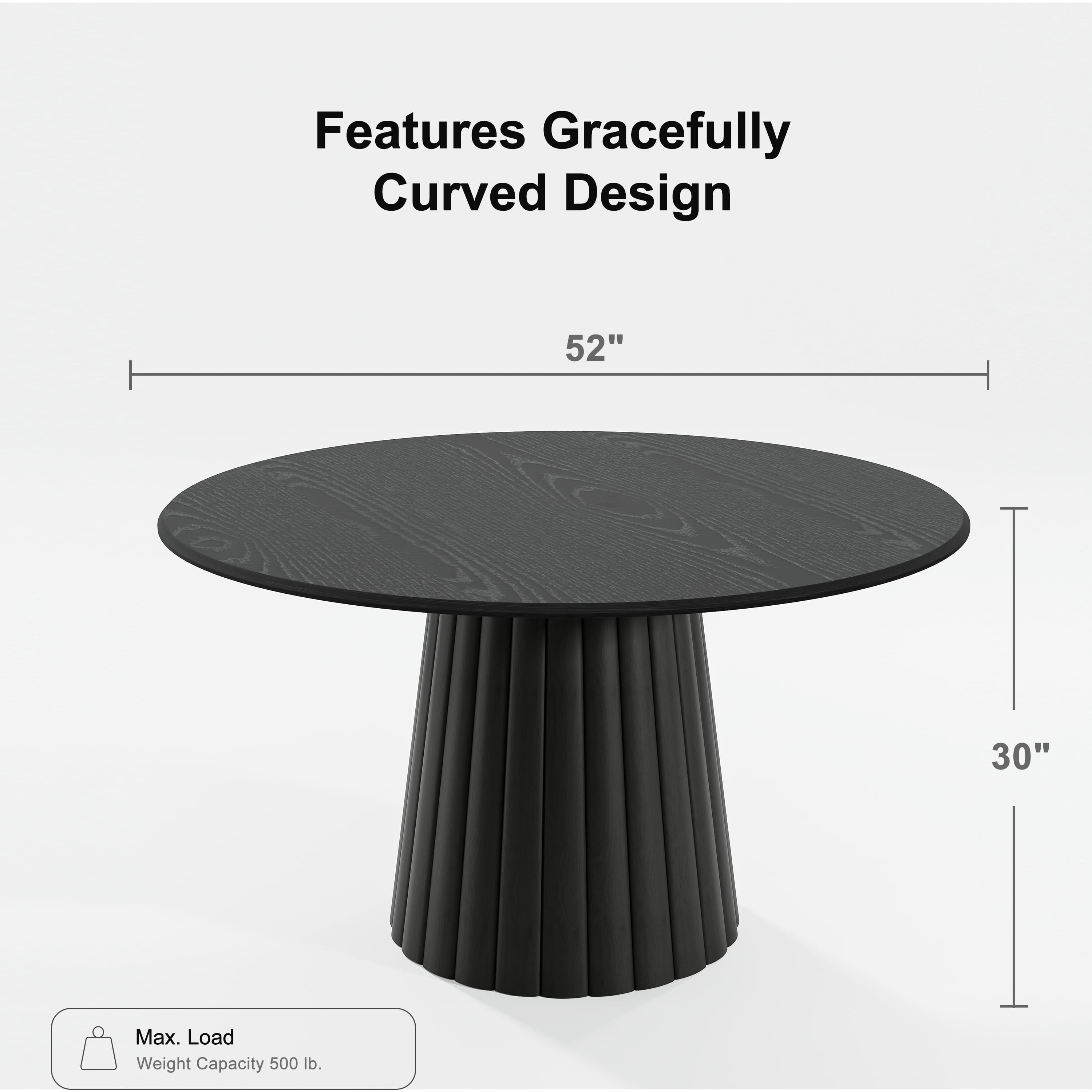 52 in. Soild Wood Black Dining Table Round Kitchen Table