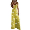 thumbnail image 1 of Women's Daisy Printed Sleeveless V Neck Summer Casual Pleated Maxi Shift Dresses, 1 of 2
