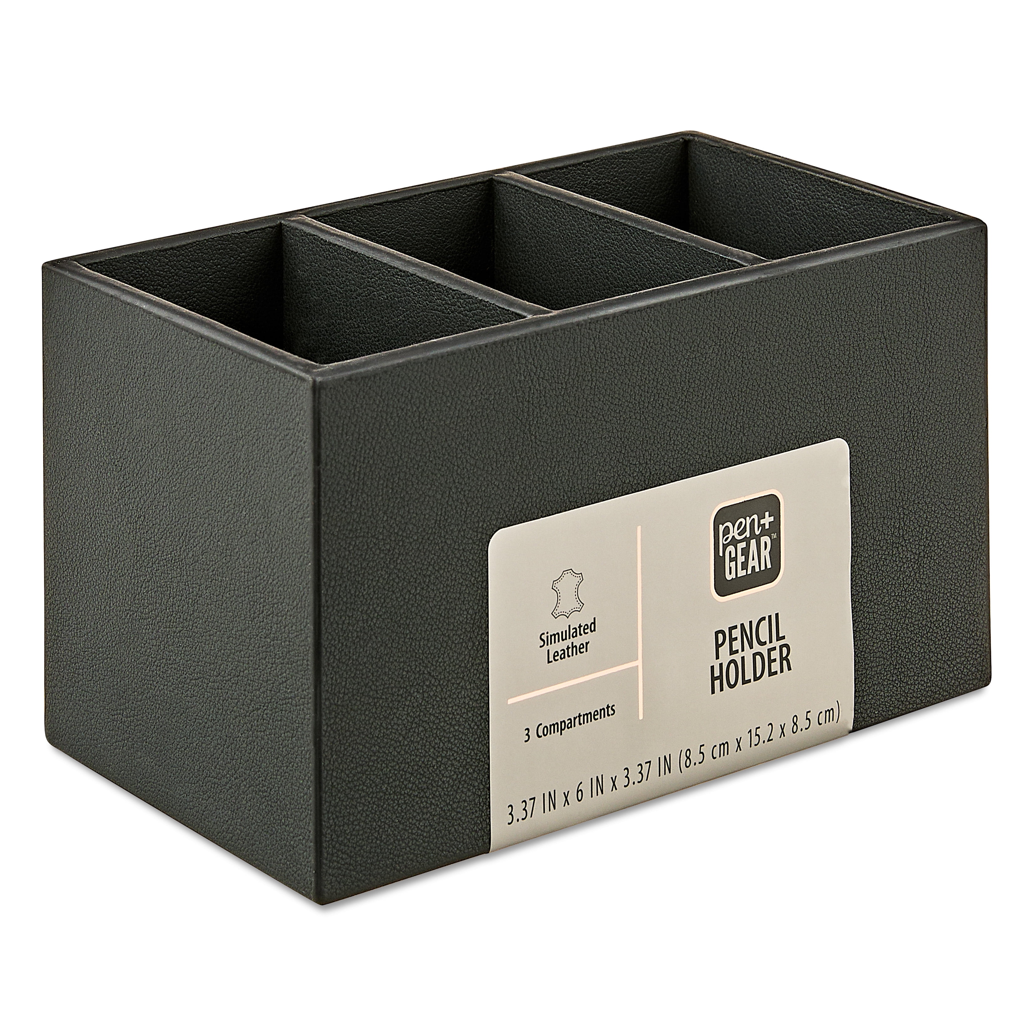(2 pack) Pen+Gear Simulated Leather Pencil Cup, 3 Compartments, Round Shape, Rich Black