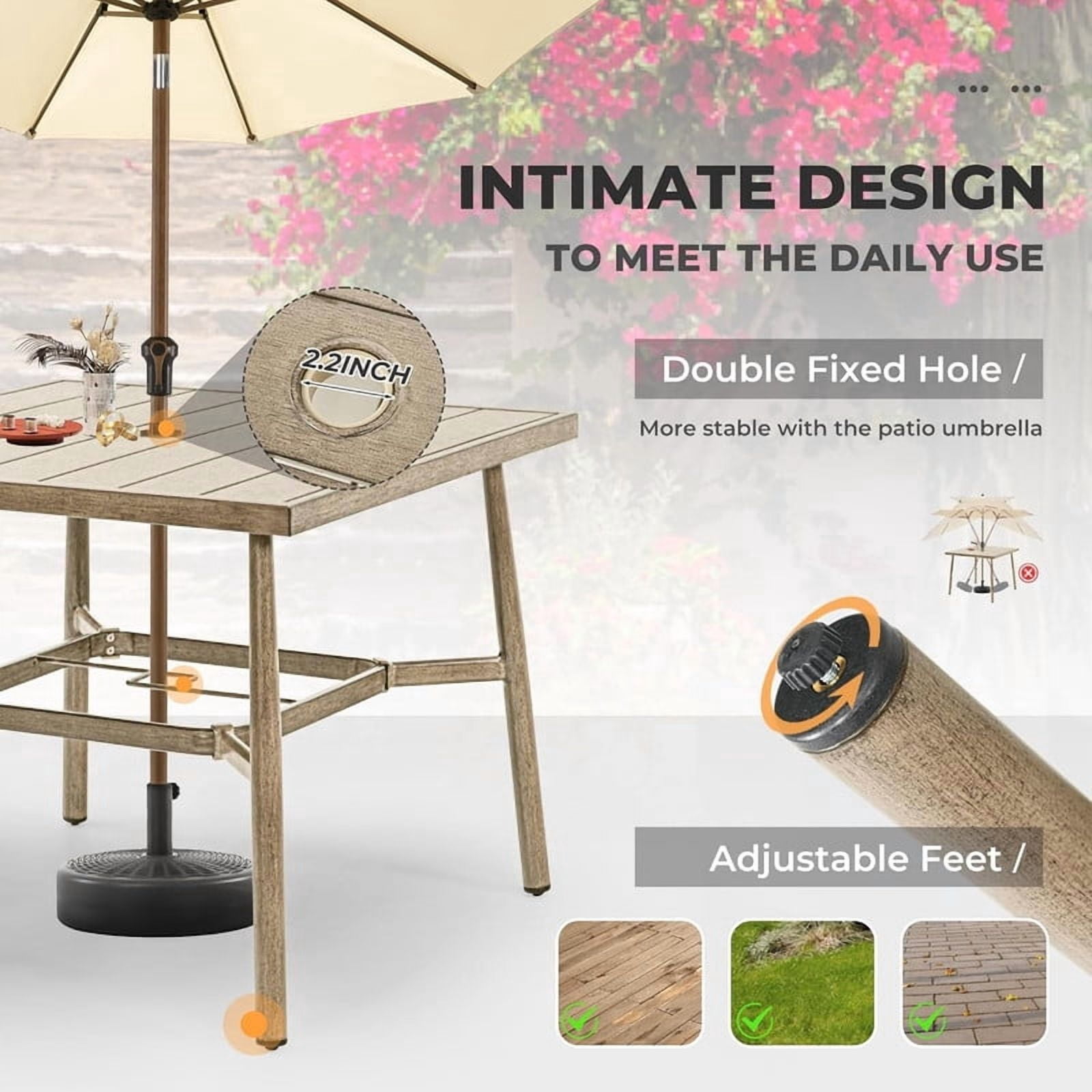 5-Piece Outdoor Dining Set for 4, Aluminum Patio Dining Set Includes 1 Large Square Table with Umbrella Hole & 4 Swivel Dining Chairs