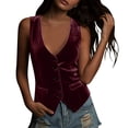 thumbnail image 2 of Zynoxe Vest Tops for Women 2026 Velvet Sleeveless V Neck Button down Fitted Waistcoat with Pockets Solid Color Casual Party Daily Summer Vest, 2 of 7