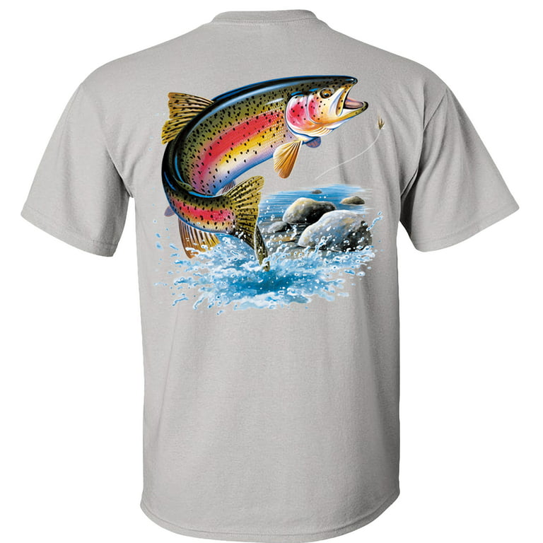 Fair Game Rainbow Trout Fishing T-Shirt, fly fishing, Fishing Graphic  Tee-Ice Grey-XL