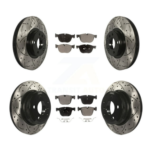 Transit Auto Front Rear Coated Drilled Slotted Disc Brake Rotors and Semi-Metallic Pads Kit for Car 2009 BMW X6 xDrive35i From 10 08 KDF-100327