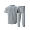 thumbnail image 5 of VBTAPA Mens 2 Piece Outfits Summer Casual Short Sleeve Button Down Shirt & Long Pants Sets Beach Vacation Suits Lounge Tracksuits Gray L, 5 of 6
