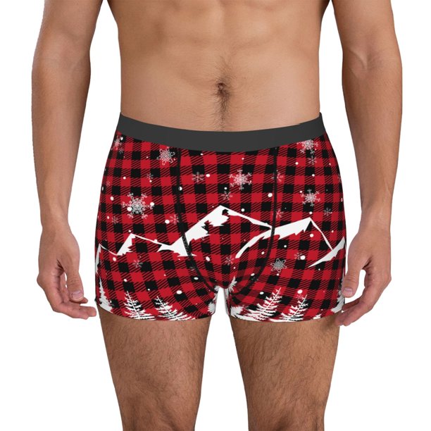 Balery Christmas Tree Buffalo Plaid Calzoncillos bóxer para hombre, ropa interior de algodón suave y transpirable con cinturilla de nailon-Small