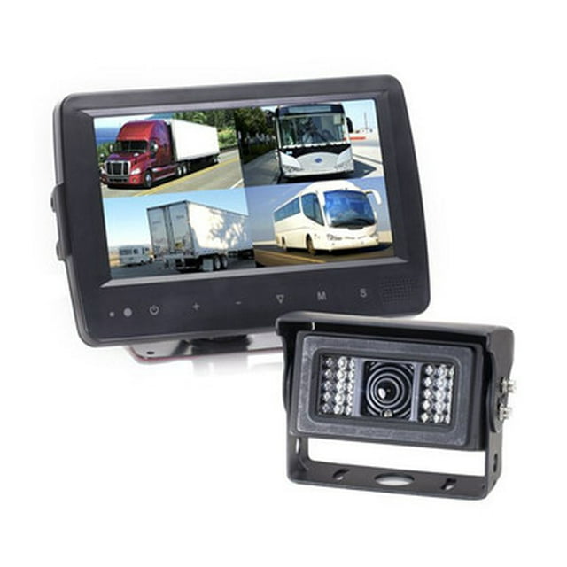Backup Camera System with Waterproof Quad View Monitor and Heated Camera, 66' Cable